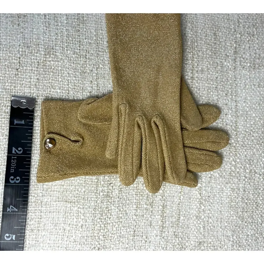 1960's Vintage Rhinestone Gold Tone Shimmery Opera Gloves. S/M Slight Stretch